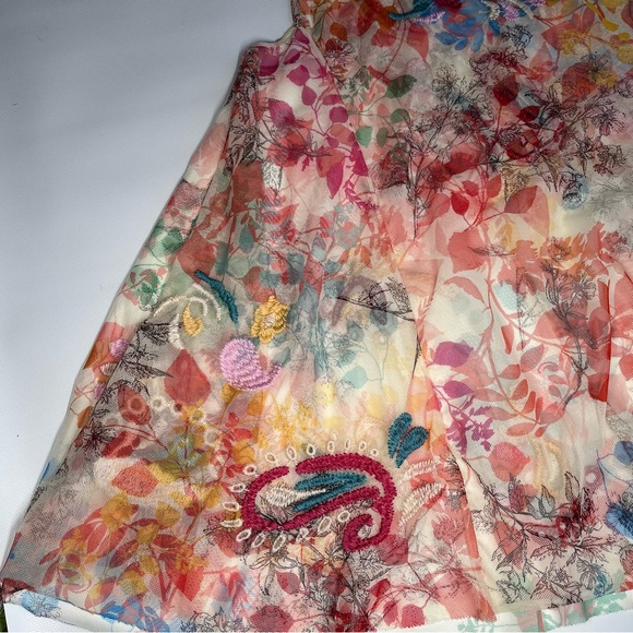 Johnny Was Mazzy Flared Floral Embroidered Sheer Mesh Tank Top XS No Slip - Picture 9 of 15